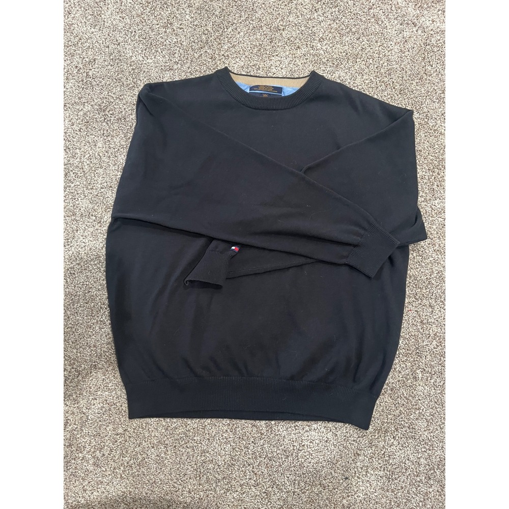 Tommy Hilfiger Golf Mens Black Cotton Crewneck Sweater Large Solid Knit Pullover - Picture 3 of 6